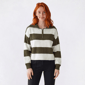Juniors No Comment Polo Collar Quarter Zip Striped Sweater - image 1