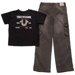 Girls(7-16) True Religion Leopard Logo Tee & Wide Leg Cargo Jeans