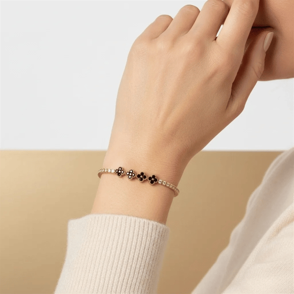 Saffron 18kt. Gold Plated Black CZ Flower Bracelet