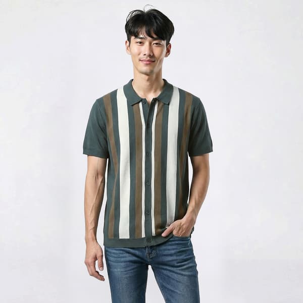 Young Mens Company 81 Jax Stripe Button Down Sweater Polo