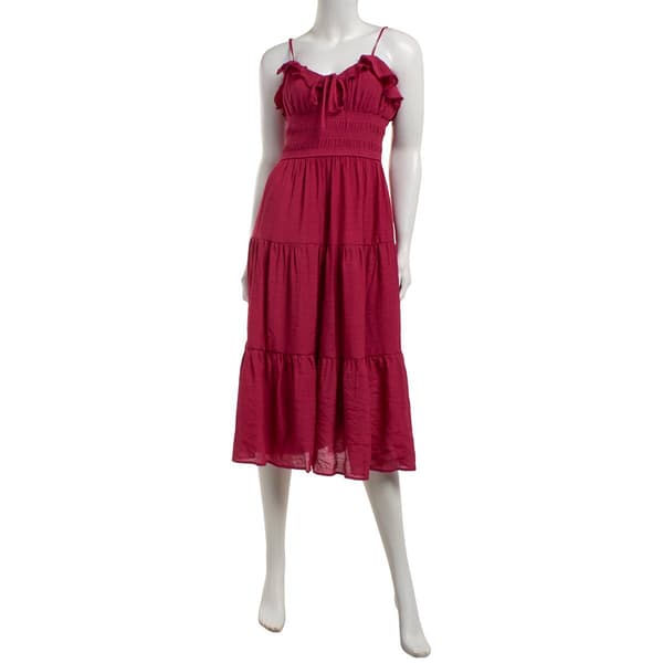 Juniors Trixxi Solid Gauze Smock Ruffle Bodice Midi Dress