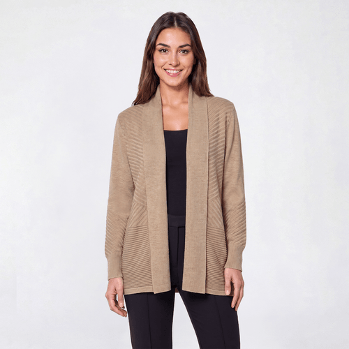 Womens 89th & Madison Shawl Collar Mix Rib Open Front Cardigan - image 