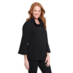 Petite Multiples 3/4 Flounce Sleeve Solid Button Front Blouse