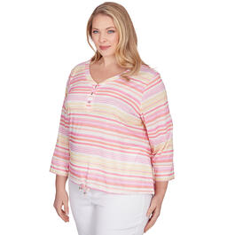 Plus Size Hearts of Palm Spring Into Action Henley Stripe Top