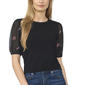 Womens Cece Short Beaded Floral Sleeve Mixed Media Top - image 1