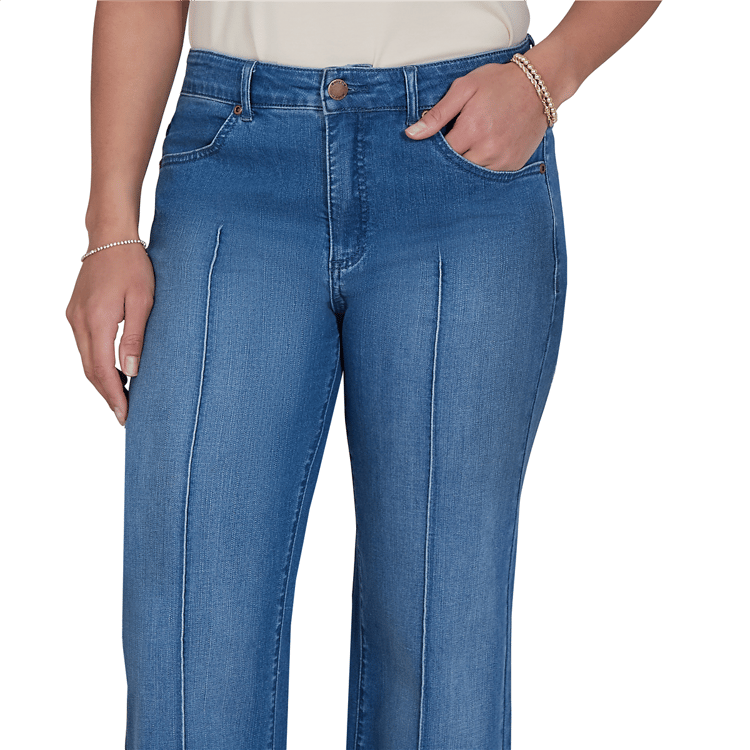 Womens Ruby Rd. Game of Luxe Floral Cuff Wide Leg Jeans