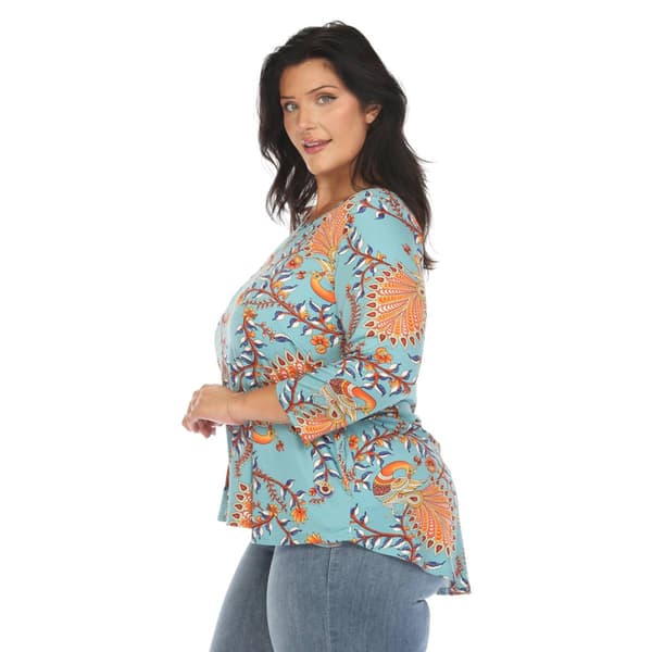 Plus Size White Mark 3/4 Sleeve Paisley Peacock Top