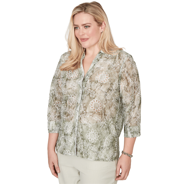 Womens Alfred Dunner Vintage Charm Tie Dye Floral Blouse