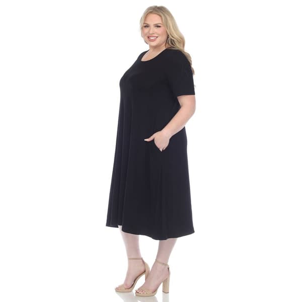Plus Size White Mark Short Sleeve Pocket Swing Midi Dress