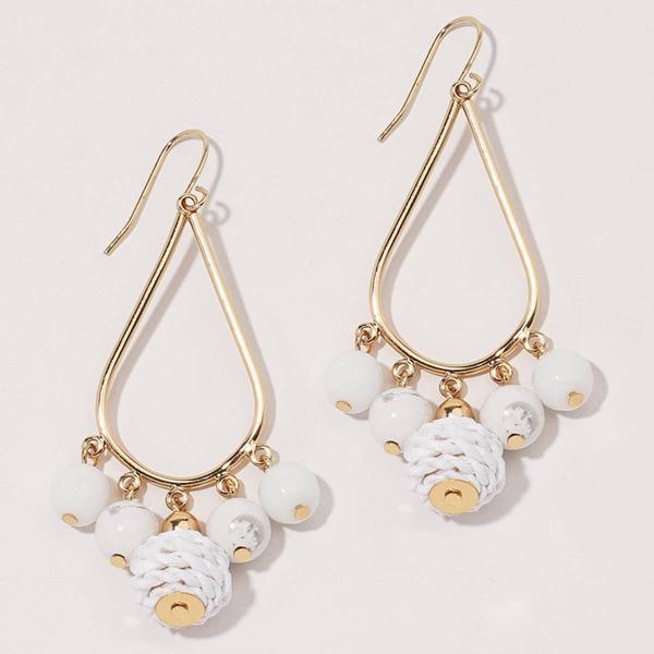 Ashley Cooper(tm) Gold-Tone White Raffia Earrings w/ Howlite Beads - image 