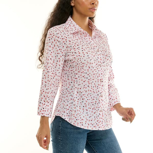 Womens Zac & Rachel 3/4 Sleeve All Over Heart Casual Button Down