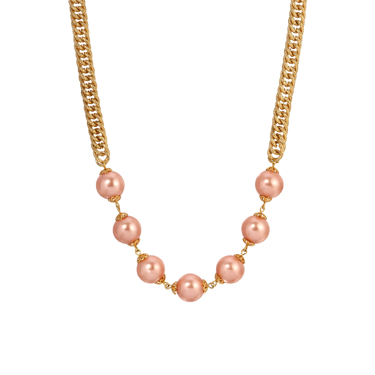 1928 18in. Gold-Tone Pink Faux Pearl Bead Necklace