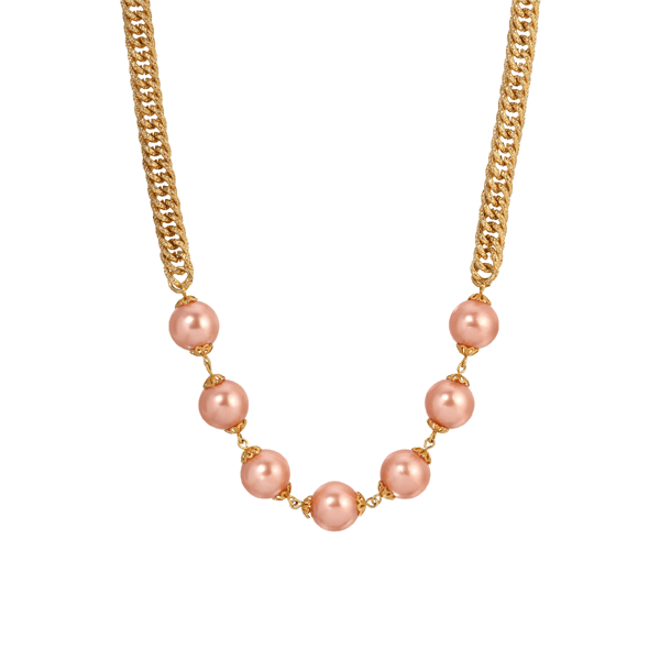 1928 18in. Gold-Tone Pink Faux Pearl Bead Necklace - image 