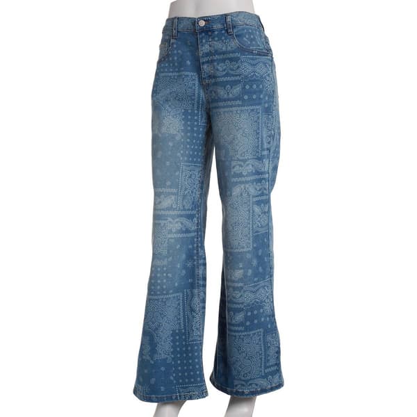 Juniors No Comment Western Print Wide Leg Jeans