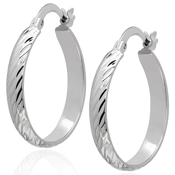 Gianni Argento 25x4mm Diamond-Cut Hoop Earrings - image 