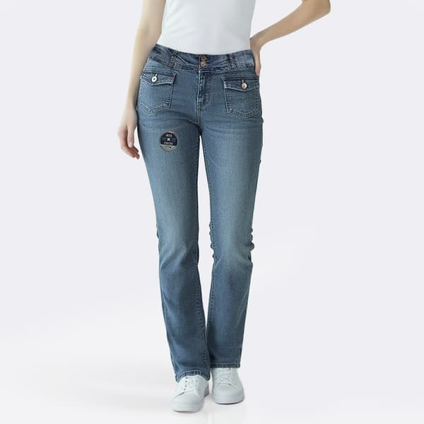 Juniors Wallflower Patch Pocket Curvy Mid Bootcut Jeans - image 