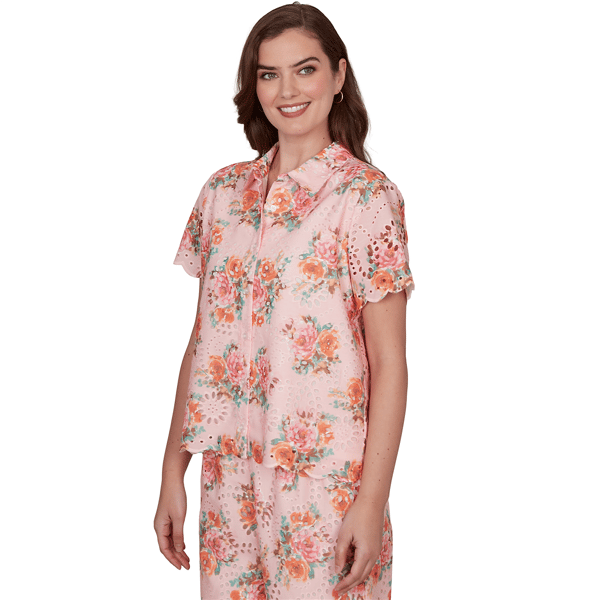 Womens Ruby Rd. Renaissance Romance Scallop Floral Blouse
