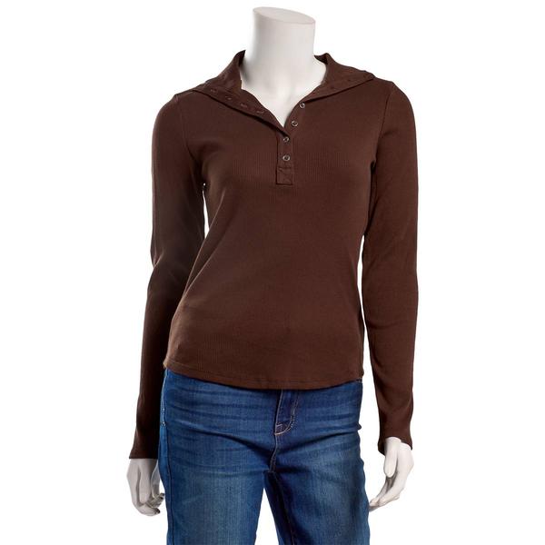 Juniors Wallflower Long Sleeve Manchester Henley Top- Coffee - image 
