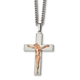 Mens Gentlemens Classics&#40;tm&#41; Rose IP-Plated Crucifix Necklace