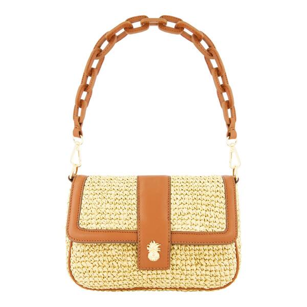 Tommy Bahama Raffia Flap Bag w/ Double Leather Strap - image 