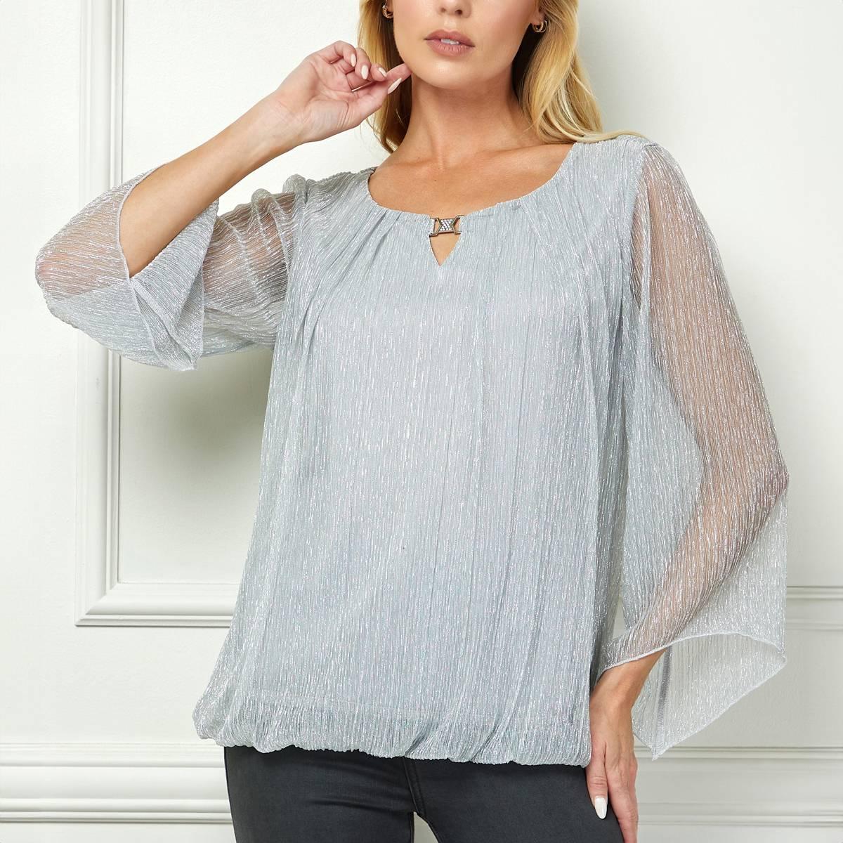 Womens Sara Michelle 3/4 Angel Sleeve Keyhole Neck Blouse