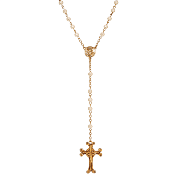 Symbols of Faith 14kt. Gold-Dipped Crucifix & Glass Bead Rosary - image 