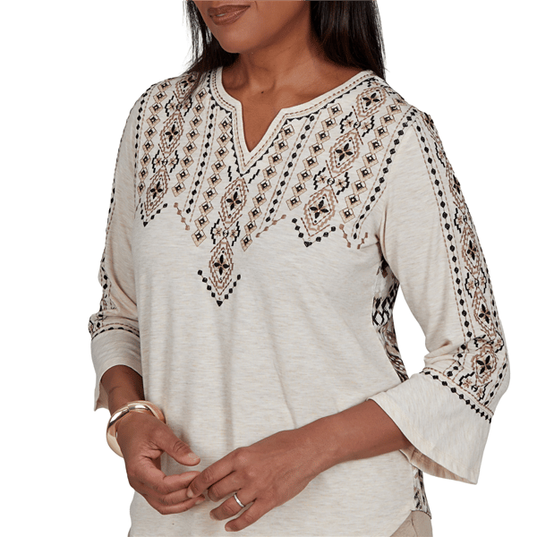 Womens Alfred Dunner Travel Advisory Geo Embroidery Blouse