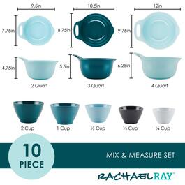 Rachael Ray 10pc. Mix & Measure Mixing Bowl Set - Light Blue/Teal