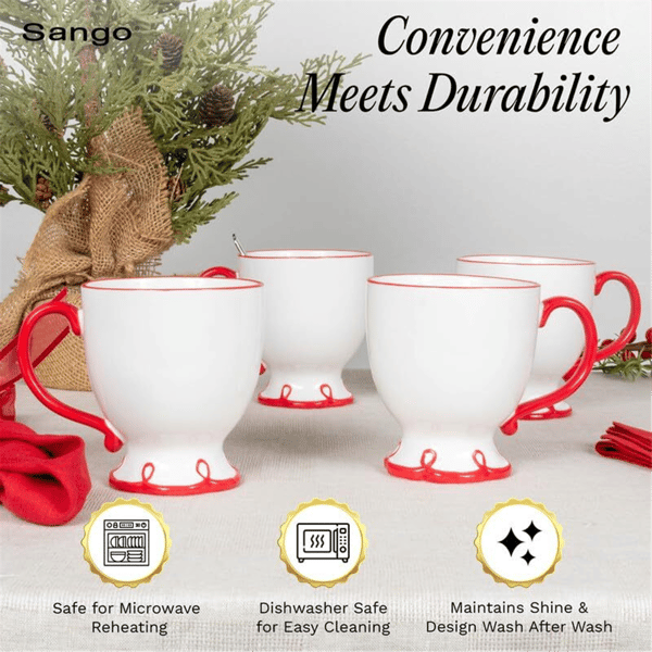 Sango Splash of Cheers 16oz. Red & White Coffee Mugs - Set of 14