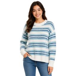 Juniors No Comment Multi Striped Brush Crew Neck Sweater