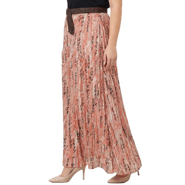 Plus Size NY Collection Peach Belt Waist Abstract Maxi Skirt