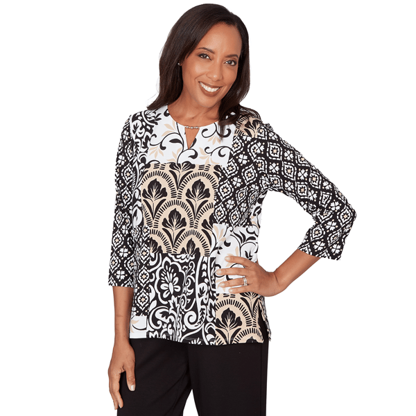 Petite Alfred Dunner Classics 3/4 Sleeve Geometric Blouse