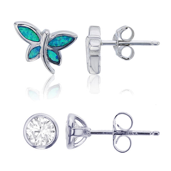 Gemstone Classics&#40;tm&#41; Opal Butterfly & Cubic Zirconia Earring Set - image 