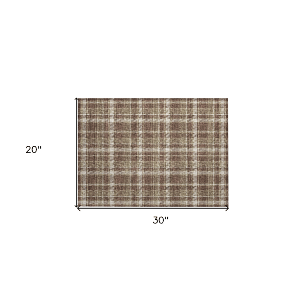 HomeRoots Chocolate & Ivory Plaid Non Skid Accent Rug