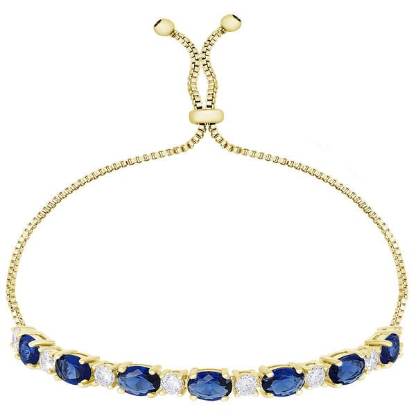 Gianni Argento Gold Lab Sapphire Oval Halo Adjustable Bracelet - image 