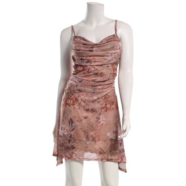 Juniors Madden Girl Mesh Padded Cup Cowl Neck Ruch Skater Dress