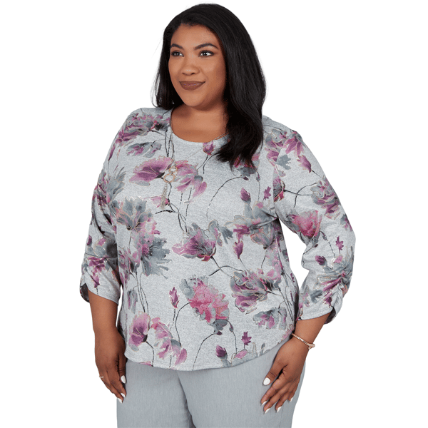 Plus Size Alfred Dunner Vail 3/4 Ruch Sleeves Floral Blouse