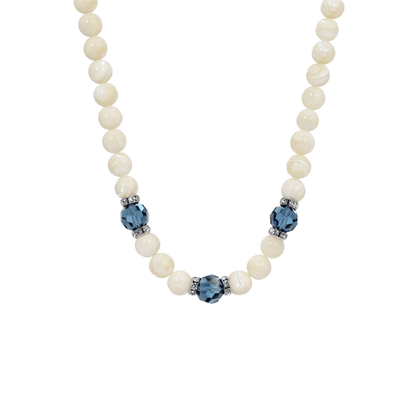 1928 16in. Silver-Tone Mother of Pearl & Blue Bead Necklace - image 