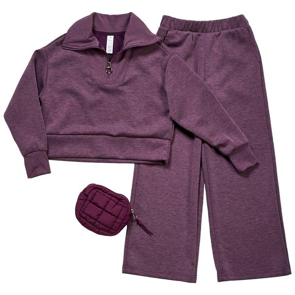 Girls (7-14) Yogalicious(R) 3pc. 1/4 Zip & Wide Leg Pants w/ Bag - image 