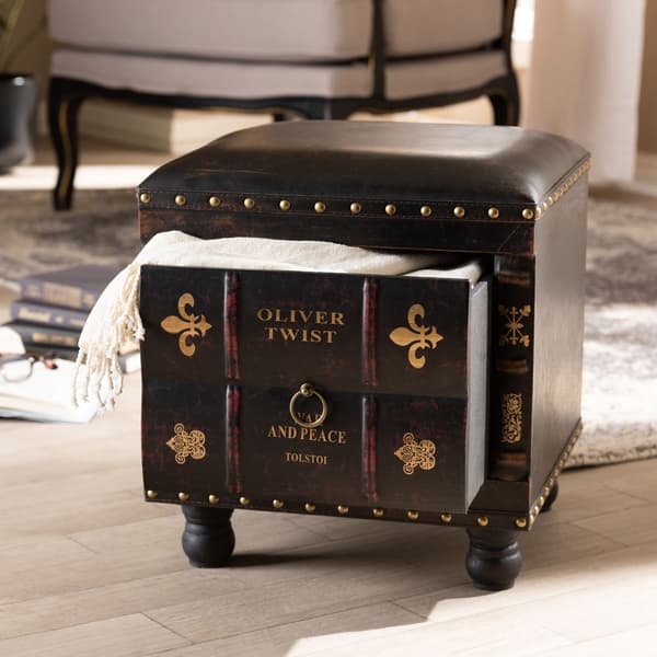 Baxton Studio Charlier Wood Storage Ottoman w/ Book Spine Drawer
