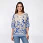 Womens Como Black Elbow Sleeve Floral Woven Henley Blouse - image 1