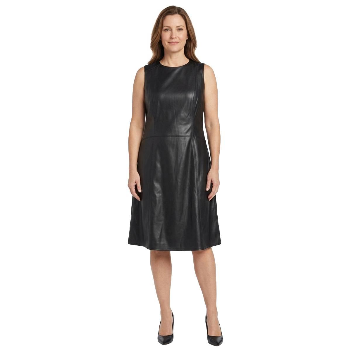 Plus Size Vivid Aura Sleeveless Faux Leather Sheath Dress
