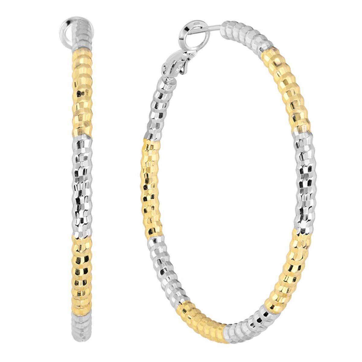 Athra Fine 40mm Silver Plated Two-Tone Diamond-Cut Hoop Earrings