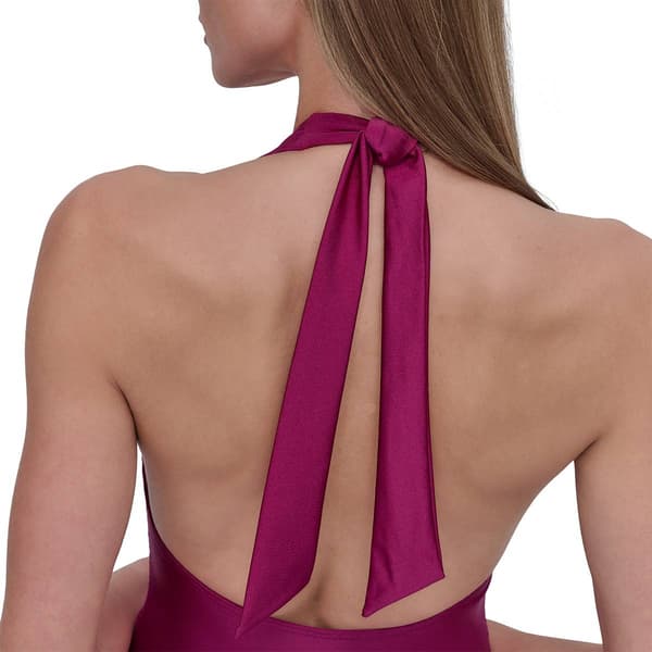 Womens DKNY Solid Halter One Piece Swimsuit