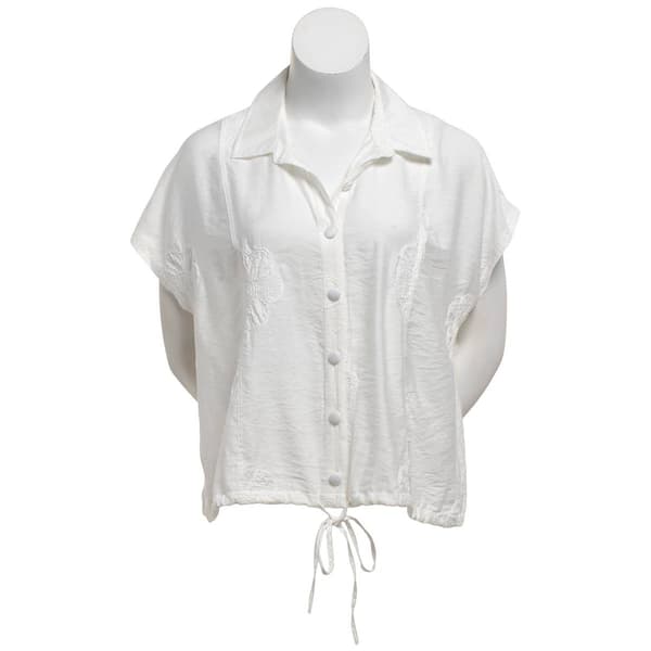 Plus Size Como Black Dolman Sleeve Floral Button Front Blouse - image 