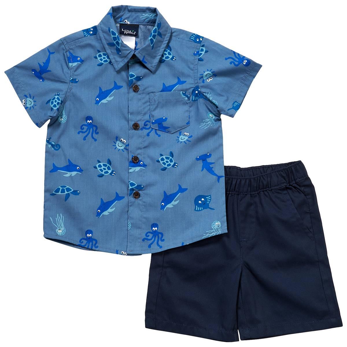 Toddler Boy Little Rebels® Sea Life Button Down Top & Shorts Set
