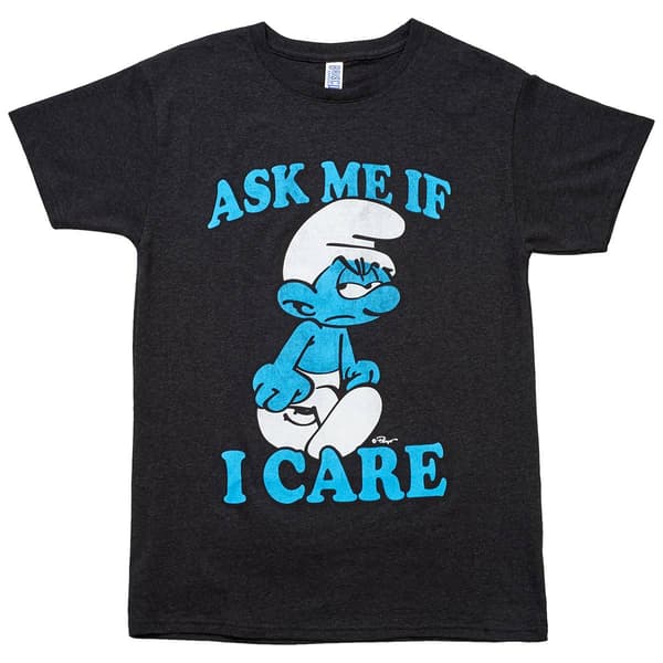Young Mens Brisco Brands(tm) Smurfs Ask Me If I Care Graphic Tee - image 