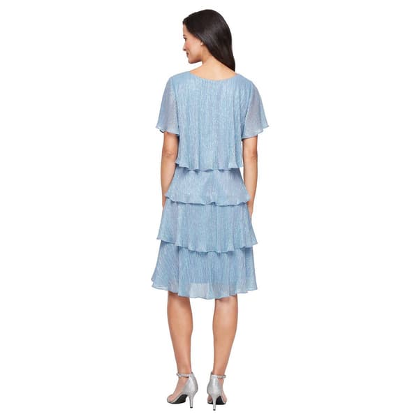 Womens SLNY Short Sleeve Tiered Shimmer Fit & Flare Borde Dress