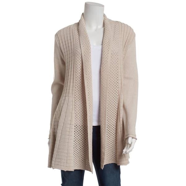 Womens Architect&#40;R&#41; Crochet Lapel Pintuck Open Flared Cardigan
