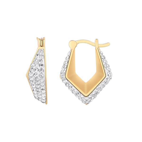 Gold over Silver Pave Crystal Pentagonal Hoop Earrings - image 